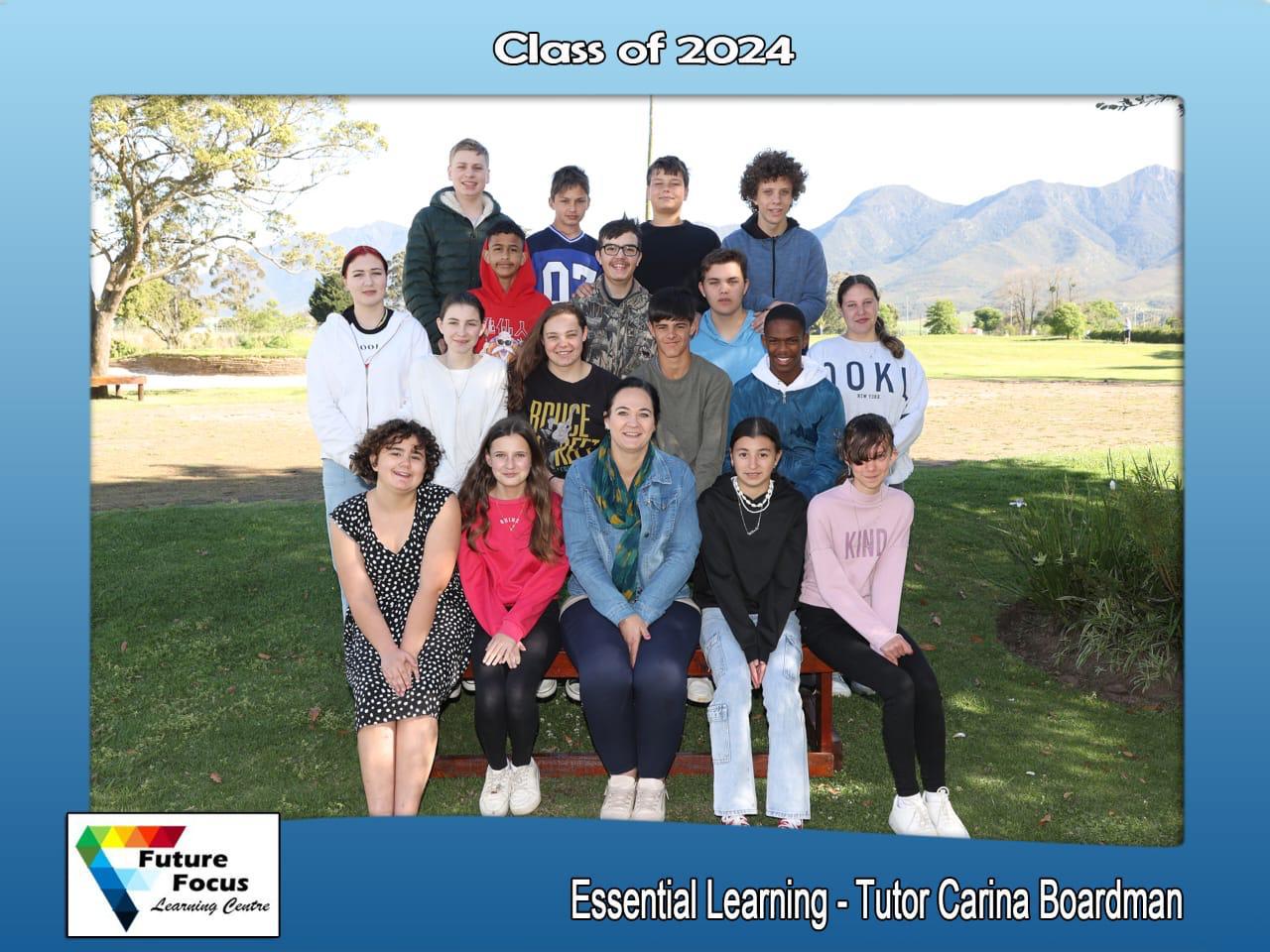Class of 2024 with Essential Learning Tutor Carina Boardman